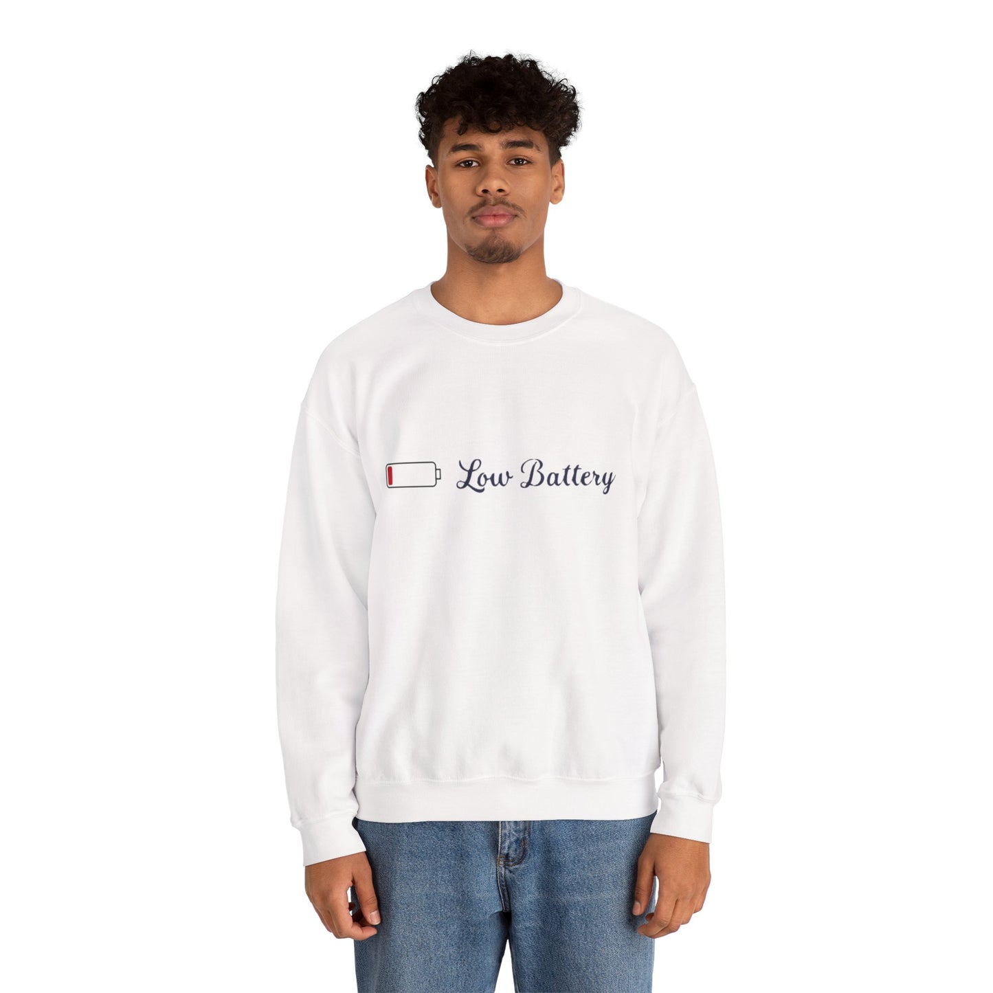 Low Battery Crewneck Sweatshirt — Funny Minimalist 'low battery' Graphic